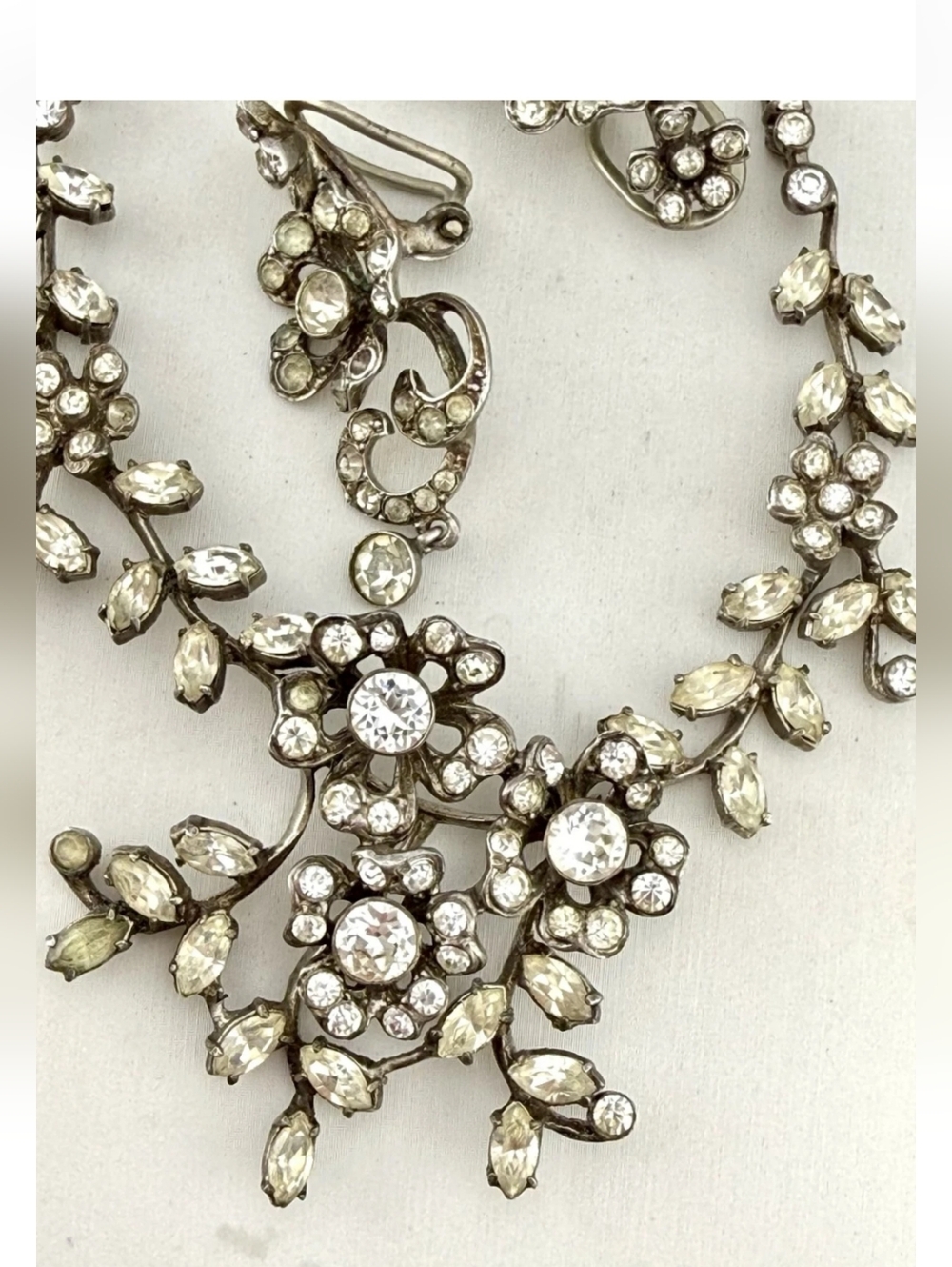 Antique 1910 835 Silver Paste Stone Flower Necklace